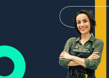 Woman with crossed arms, happy.